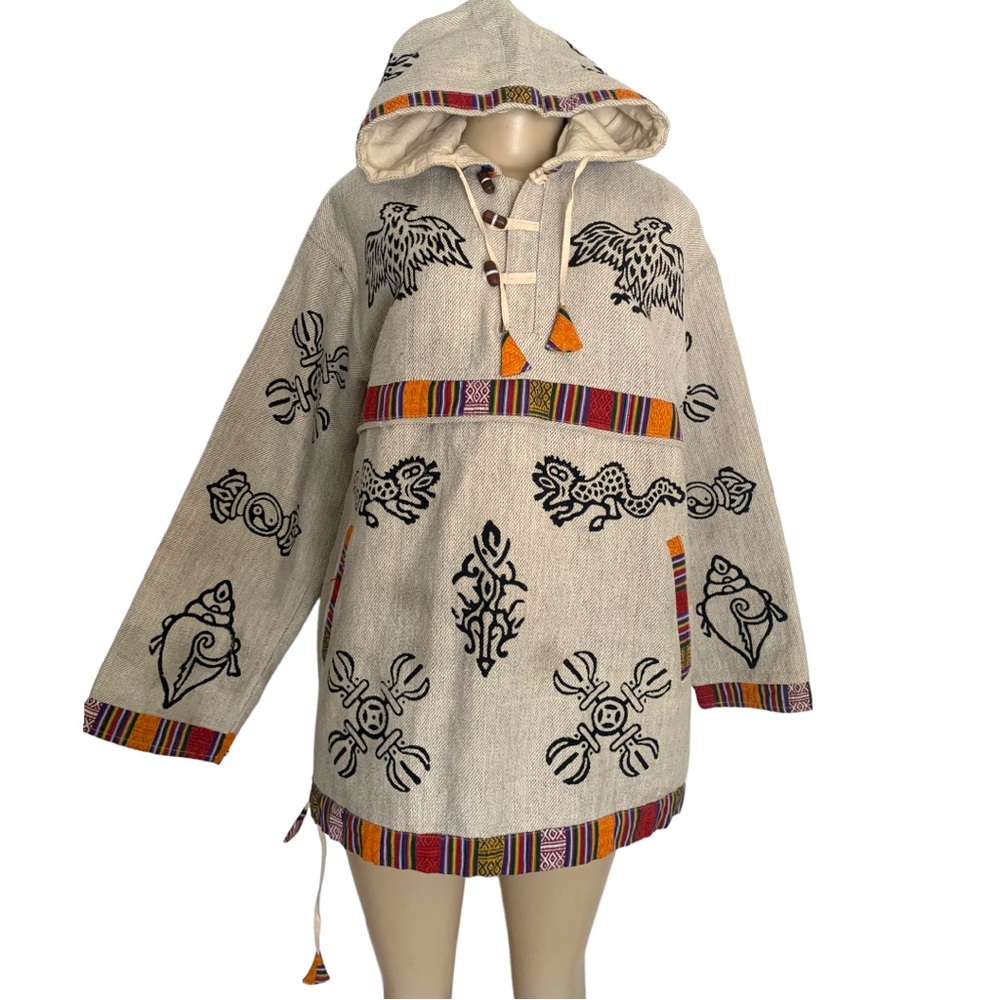 NIRVANA Tibetan Handcrafted Ethnic Tribal Power Animal Hooded Pullover Jacket